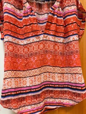 Roz & Ali Red Orange Patterned Short Sleeve Blouse